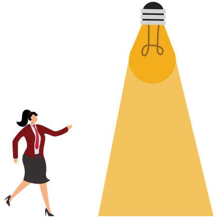 Businesswoman walks to the light bulb of wisdom  Illustration