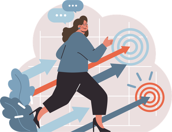 Businesswoman walks towards business targets  Illustration