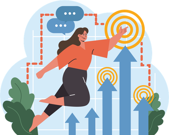 Businesswoman wants to achieve business target  Illustration