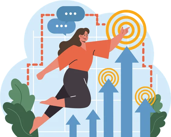 Businesswoman wants to achieve business target  Illustration