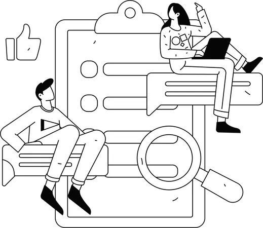 Businesswoman  watching employee's biodata  Illustration