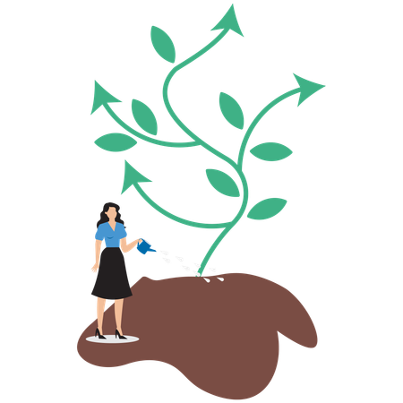 Businesswoman watering green plant  Illustration