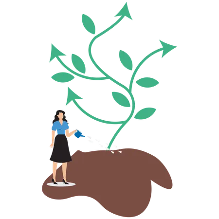 Businesswoman watering green plant  Illustration