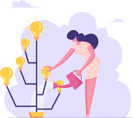Businesswoman Watering Idea Tree Illustration