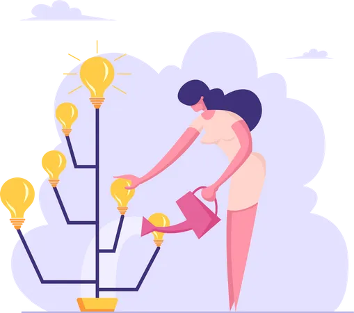 Businesswoman Watering Idea Tree  Illustration