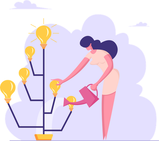 Businesswoman Watering Idea Tree  Illustration