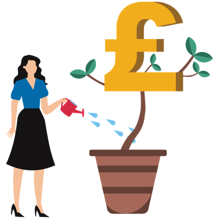 Businesswoman watering investment plant  Illustration