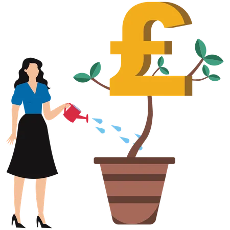 Businesswoman watering investment plant  Illustration