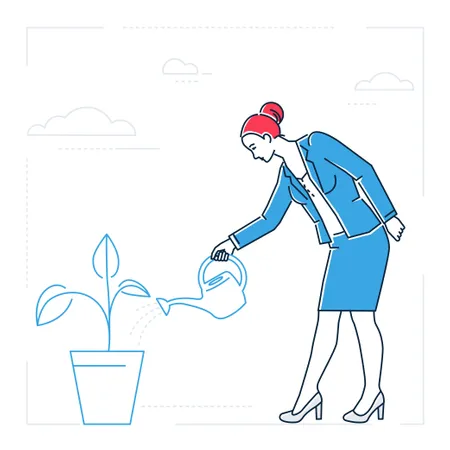 Businesswoman Watering The Plant  Illustration