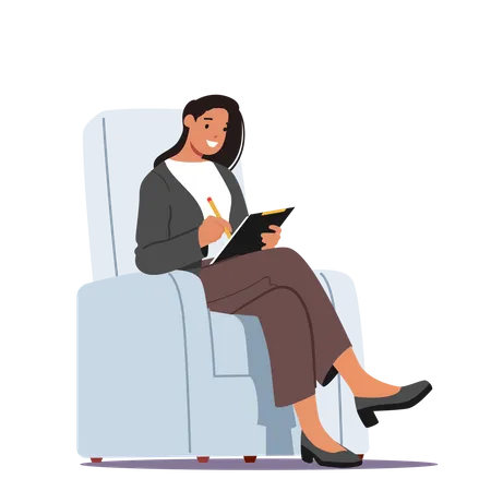 Businesswoman Wearing Formal And Sitting In Armchair  Illustration