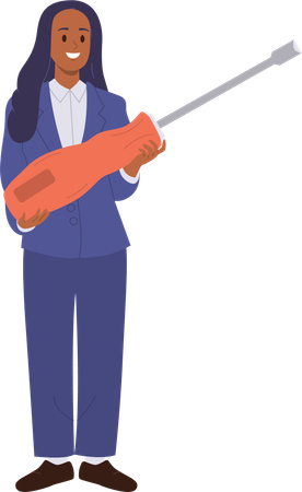 Businesswoman wearing formal suit carrying screwdriver  Illustration