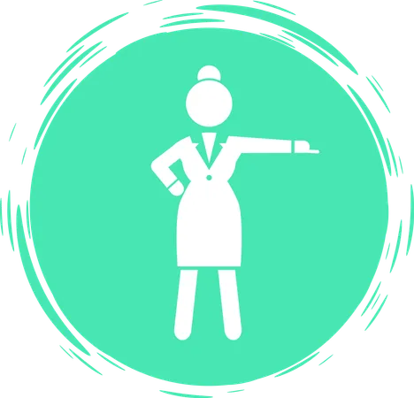 Green Circle Logo Or Avatar With Business Woman Wearing Office Dress Business Lady Show Her Hand And Finger In Side Pointing At Something Showing Business Person Isolated Portrait Stamp Style Illustration