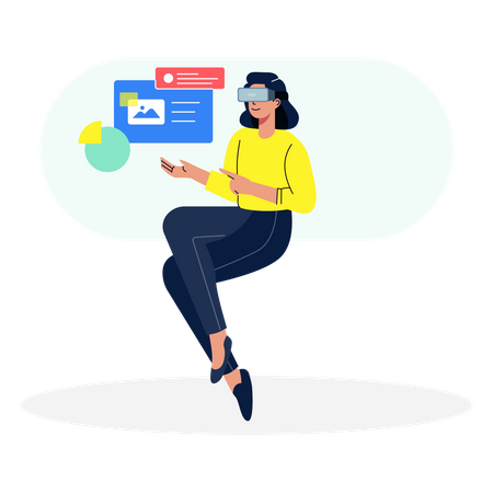 Businesswoman wearing VR glasses  Illustration