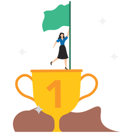 Businesswoman winning business trophy  Illustration