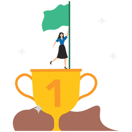 Businesswoman winning business trophy  Illustration