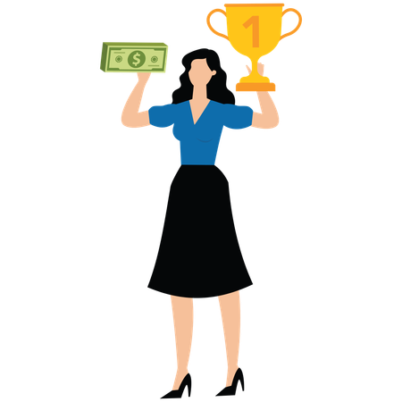 Businesswoman wins business trophy  Illustration
