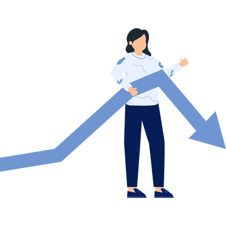 Businesswoman with a Blue Arrow Pointing Down Financial Decline  Illustration