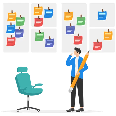 Businesswoman With A Wall Full Of Reminder Notes Concept Business Vector Illustration Illustration