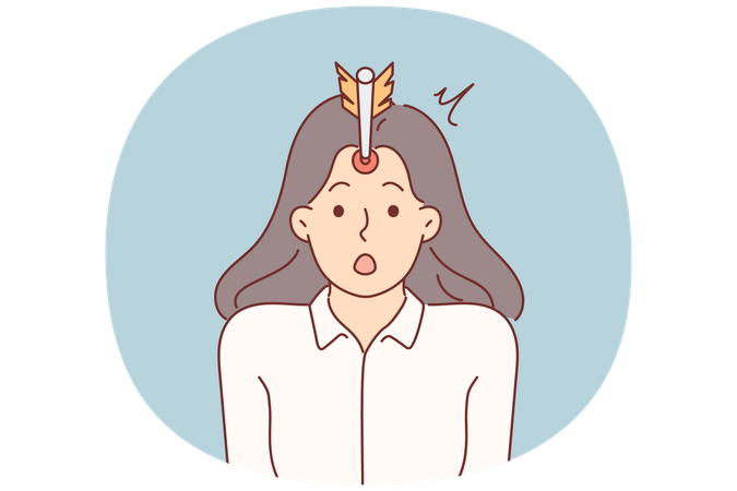 Businesswoman with arrow in forehead became target of advertising company promoting services  Illustration