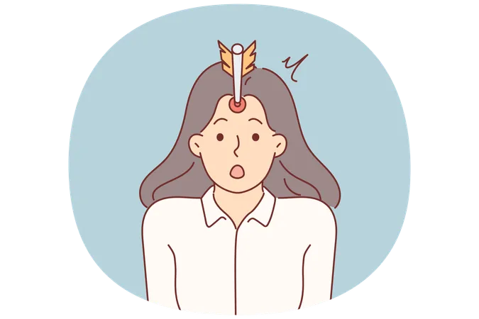 Businesswoman with arrow in forehead became target of advertising company promoting services  Illustration