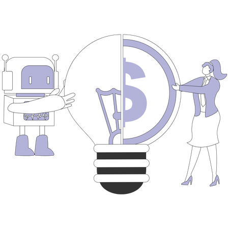 Businesswoman with Artificially intelligent robot  Illustration