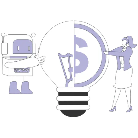Businesswoman with Artificially intelligent robot  Illustration