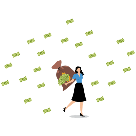 Businesswoman with bag of money  Illustration