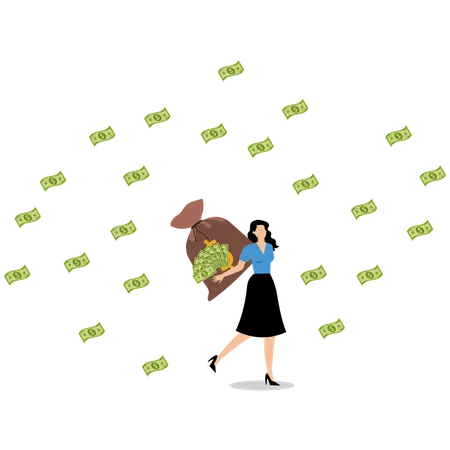 Businesswoman with bag of money  Illustration