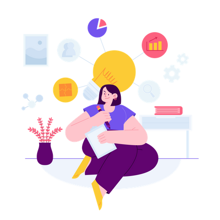 Businesswoman with bright plan  Illustration