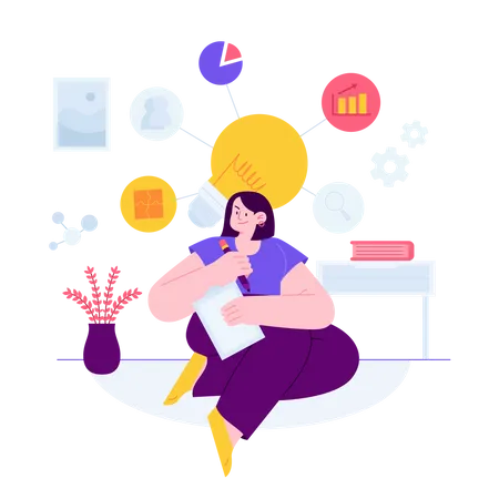 Businesswoman with bright plan  Illustration