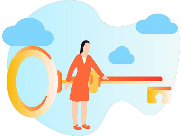 Businesswoman with business key  Illustration