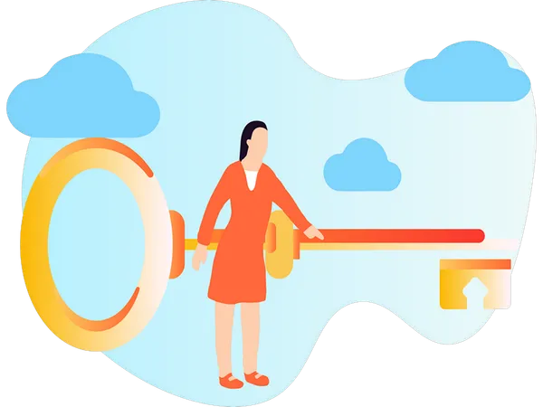 Businesswoman with business key  Illustration