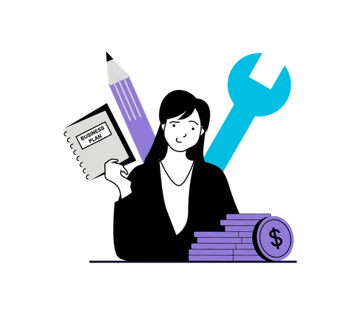 Businesswoman with business plan  Illustration