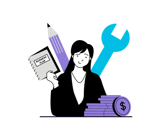 Businesswoman with business plan  Illustration