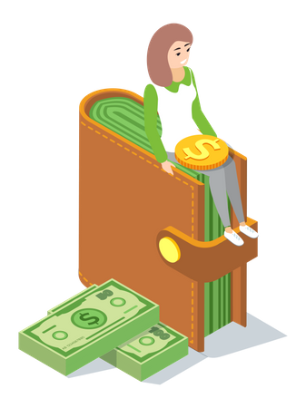 Businesswoman with cash  Illustration