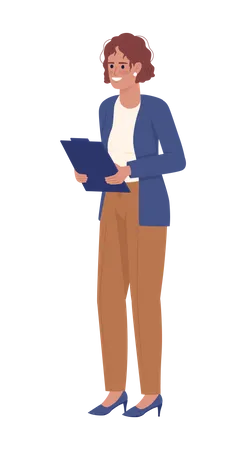 Businesswoman With Clipboard Semi Flat Color Vector Character Editable Figure Full Body Person On White Manager Simple Cartoon Style Illustration For Web Graphic Design And Animation Illustration