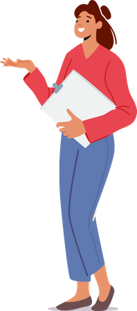 Businesswoman with clipboard in hand pointing Illustration