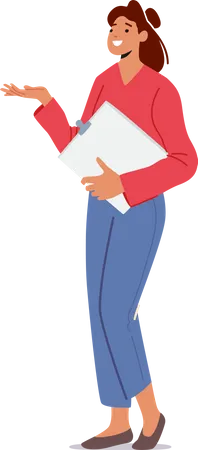 Businesswoman with clipboard in hand pointing  Illustration
