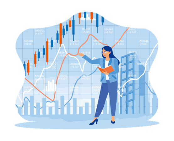 Businesswoman With Create Financial And Trading  Illustration