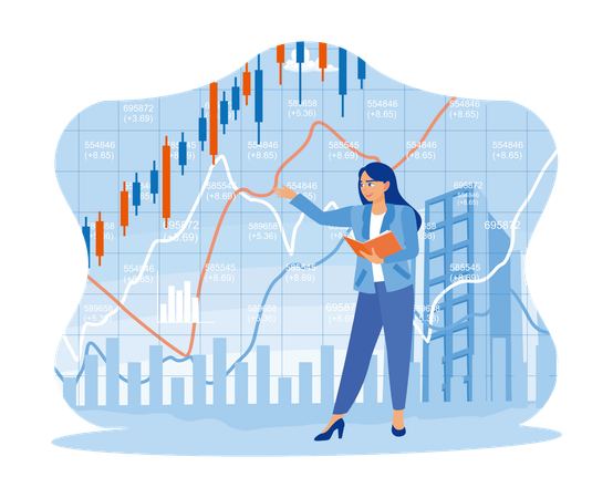 Businesswoman With Create Financial And Trading  Illustration