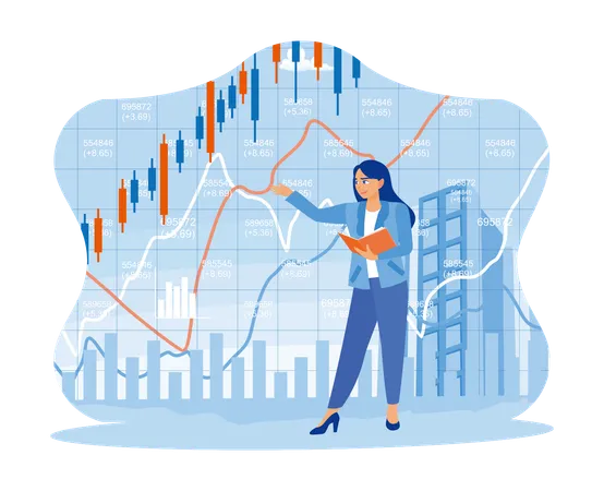 Businesswoman With Create Financial And Trading  Illustration