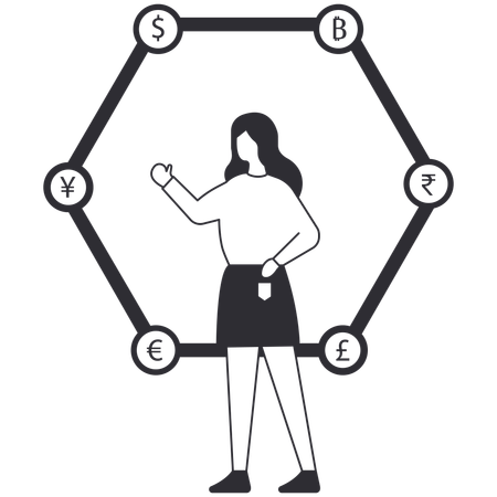 Businesswoman with decentralised currency  Illustration