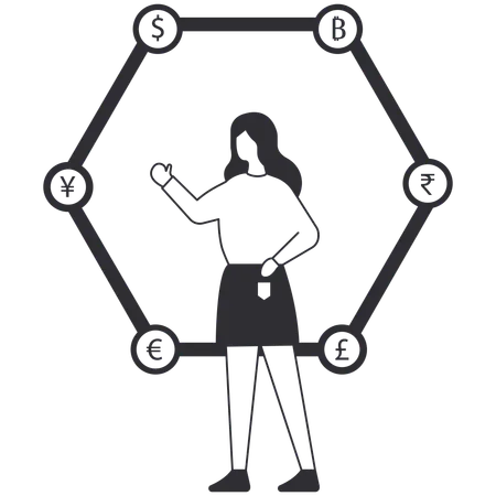 Businesswoman with decentralised currency  Illustration