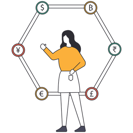 Businesswoman with decentralised currency  Illustration