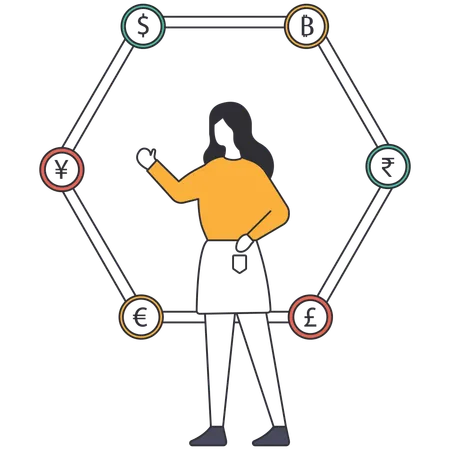 Businesswoman with decentralised currency  Illustration