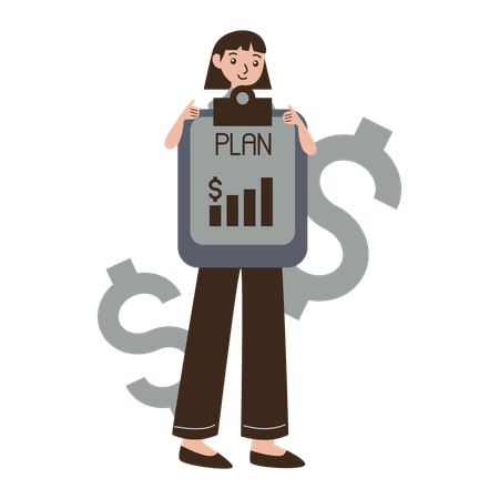 Businesswoman with financial plan  Illustration