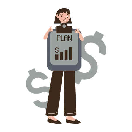 Businesswoman with financial plan  Illustration