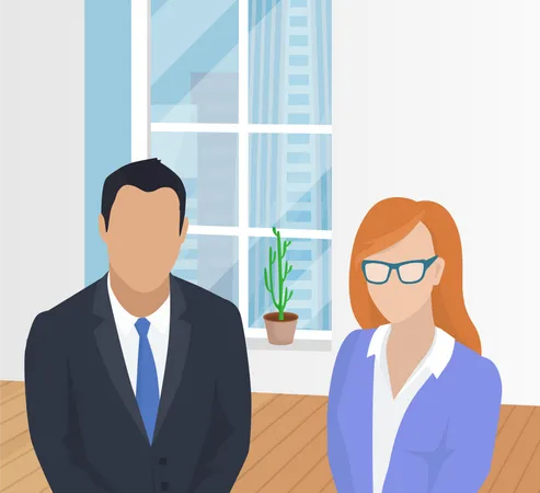 Businesswoman with glasses and businessman in the office  Illustration