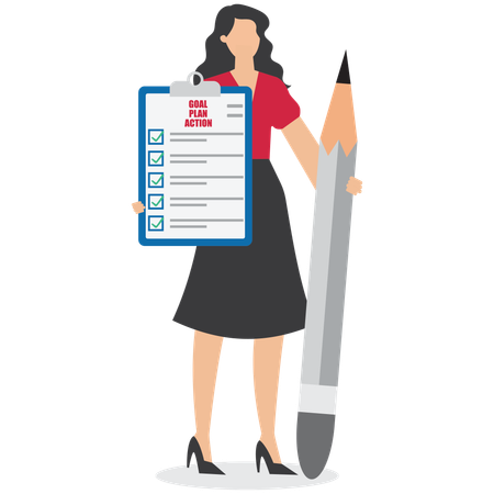 Businesswoman with goal action checklist  Illustration