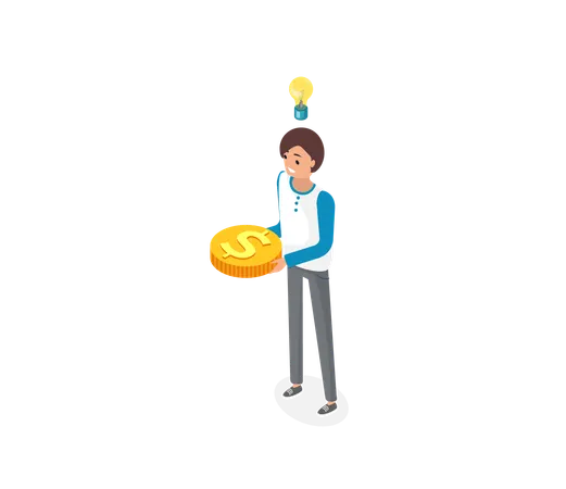 Businesswoman With Golden Coin  Illustration